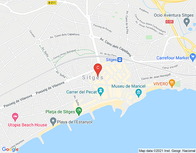 Cozy holiday flat near the beach 5 minutes walk. steps from Plaza Spain, in the heart of Sitges map image