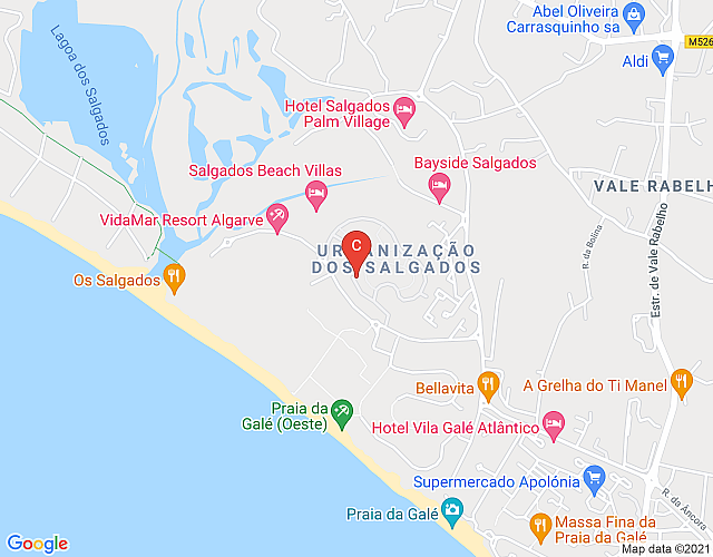 Herdade dos Salgados, 2 Quartos, T2-12A-1D fica junto á entrada no Vila das Lagoas, Albufeira, Praia imagem do mapa