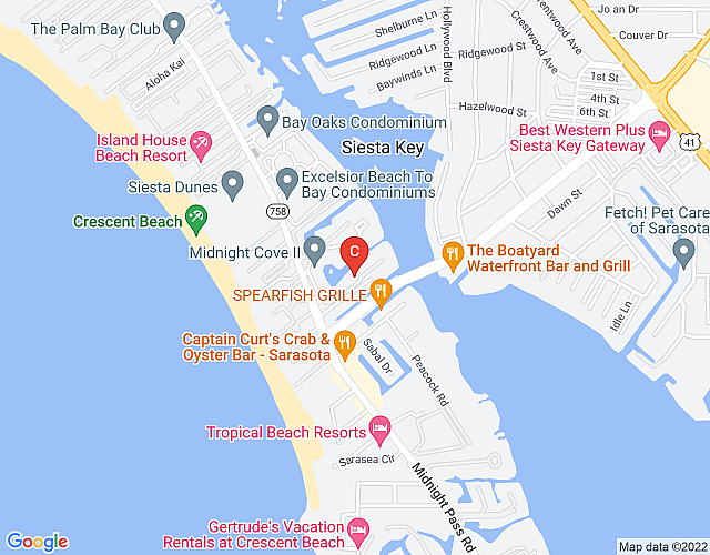 Siesta Key, FL Beach and Boat Condo, Firethorn 712, Fresh, Inviting, steps to Beach, Pool, Marina map image