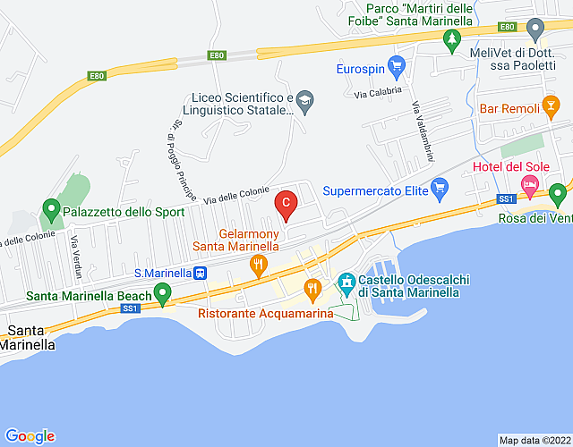 NEW! Il Castelletto, Idyllic Beach Villa, commute from Rome, pool, walk to  beach train station map image