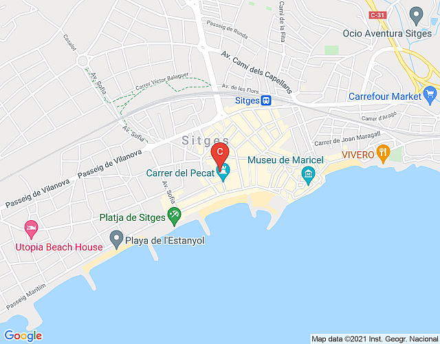 Apartamento vacacional en la calle del pecado, a pocos metros de las playas de Sitges imagen del mapa