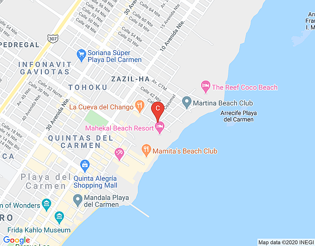 A SPACIOUS NEW 1 BR CONDO IN PLAYA DEL CARMEN JUST STEPS FROM THE BEACH AND 5th AVE BY HAPPY ADDRESS map image