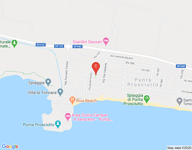 Villa Elvira a 250 metri dalla Spiaggia di Punta Prosciutto map image