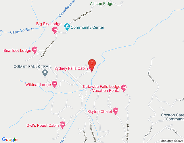 Sydney Falls Cabin – 5BR, Mountain Views, Creek with Waterfall, Trails & Hot Tub map image