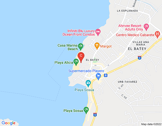 Cozy hotel room in Alicia beach and in town map image