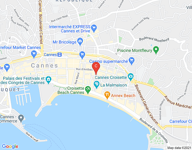 La Guitare 34 – Nice studio in center of Cannes, right behind Grand Hotel map image
