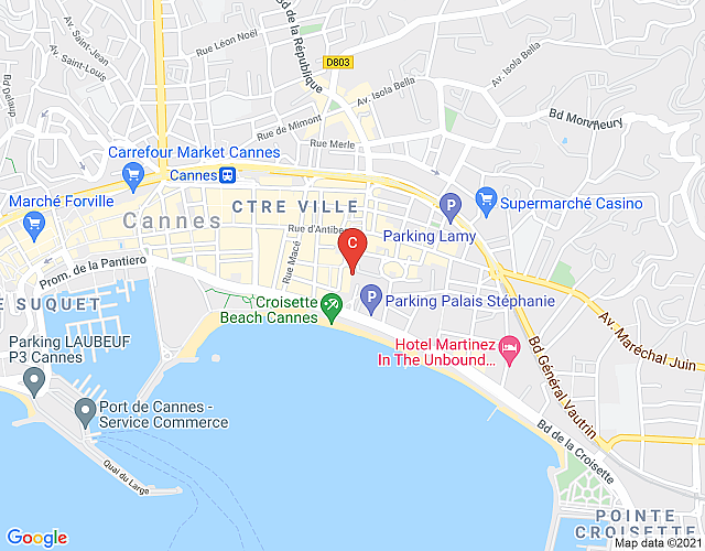 Grand Hotel Flamant 8 – 2-bedroom apartment with sea view and garden view on La Croisette map image