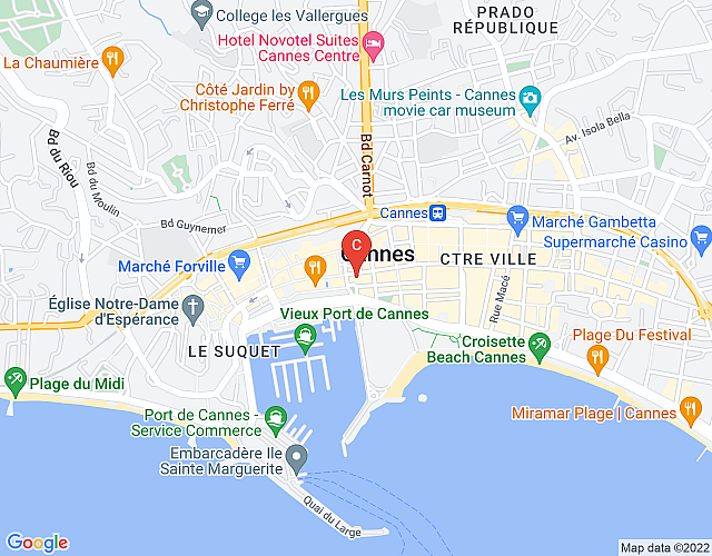 Laure Penthouse – Designer flat on the last floor with sea view, 2 min from Palais de Festivals map image