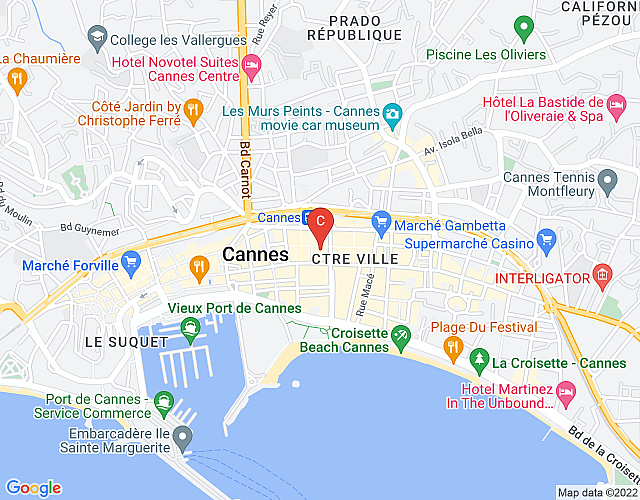 Unique apartment with very large terrace of 100m2 near La Croisette in Cannes map image