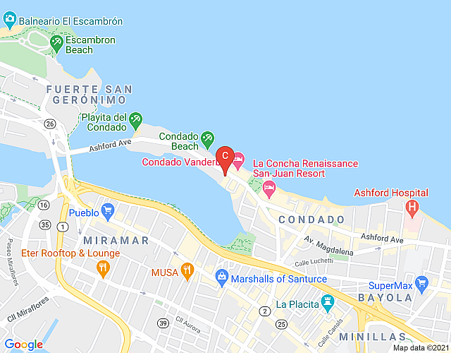 Sol Mate | 1 bedroom with pool overlooking the Condado Lagoon map image