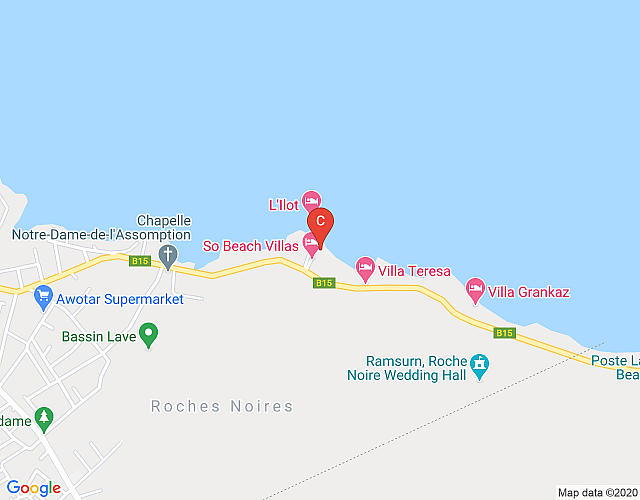 Kavi Private beachfront villa in Roches Noires (North East) map image