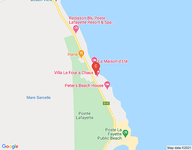 New! Omu Beachfront villa in Poste La Fayette (North East) map image