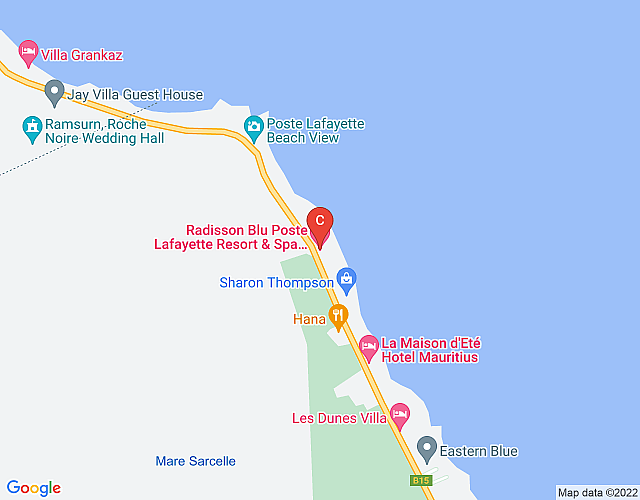 Alsan Luxury Beachfront in Poste La Fayette – Sleeps 6 Adults + 2 Kids + 1 Baby (North East) map image