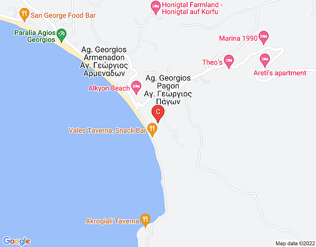 Ferienwohnung in direkter Strandlage und Meerblick – Agios Georgios Pagon map image