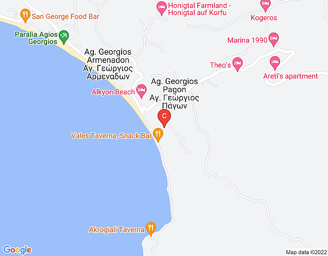 Ferienwohnung mit wunderschönen Meerblick über die Bucht von Agios Georgios Pagi  im Norden von Korf map image