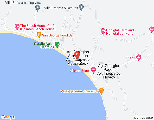 Arista Ferienwohnung 2 – mit Meerblick direkt am Strand von Agios Georgios Pagon map image